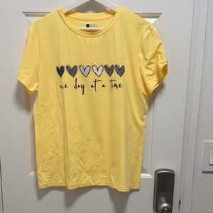 Yellow T-Shirt with Heart Design-   Size L